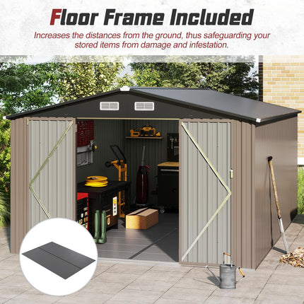 Goplus 10 x 14 FT Outdoor Storage Shed with Windproof Metal Structure & Lockable Door