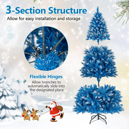 Goplus Blue Pre-Lit Artificial Christmas Tree with Frosted PVC Branch Tips & Warm White LED Lights