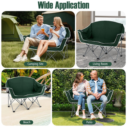 Goplus 2-Person Camping Chair w/2 Cup Holders | Oversized Duo Lawn Chair for Adults
