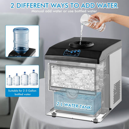 2 in 1 Countertop Ice Maker Machine with Water Cooler Dispenser Combo, 48LBS/24H, S-M-L 3 Sizes Bullet Ice