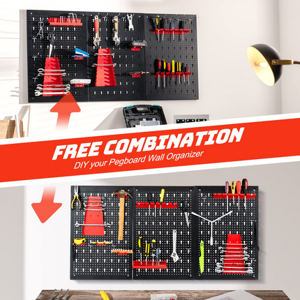 Goplus Pegboard Wall Organizer, 4ft Metal Garage Pegboard Tool Organizer - GoplusUS