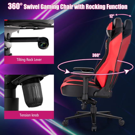 Goplus Gaming Chair, 360?? Swivel Computer Chair with Casters, Multi-Angle Reclining, Tension Control, 4D Armrest
