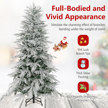 Goplus 6ft / 7ft / 8ft Pre-Lit Snow Flocked Christmas Tree with PE & PVC Mixed Branch Tip