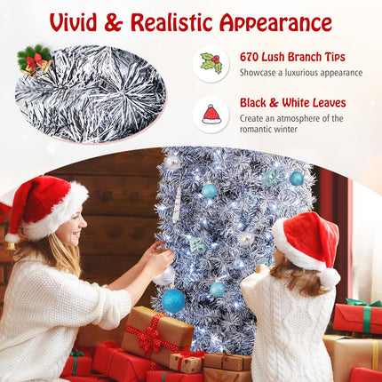 Goplus 7ft Pre-Lit Artificial Pencil Christmas Tree with 350 Cool-White LED Lights