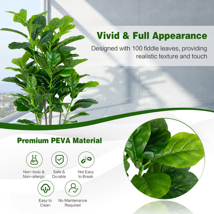Goplus Fake Fiddle Leaf Fig Tree, 2-Pack 51'' Tall Artificial Tree Greenery Plants in Pots W/100 Leaves - GoplusUS