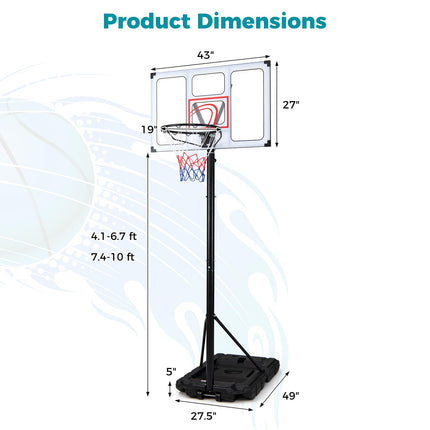 Goplus 4.1-10 FT Adjustable Portable Basketball Goal System w/Shatterproof PC Backboard