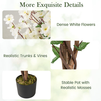 Goplus 47” Faux Plum Blossom Plant with White Fabric Flower
