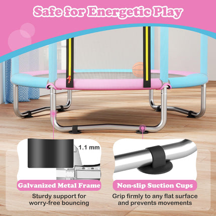 Goplus 60" Trampoline for Kids with Basketball Hoop Dart Board Safe Enclosure Net