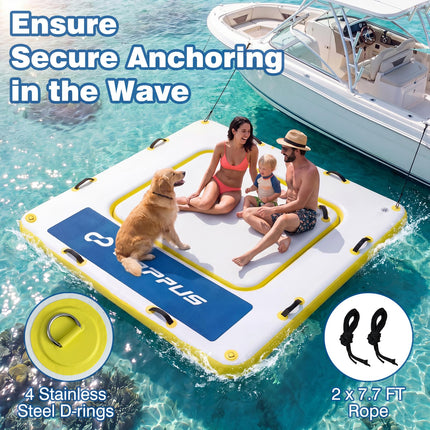 Goplus 8FT x 8FT x 6 Inch Inflatable Floating Dock w/Mesh Swim Area & Non-Slip Pad