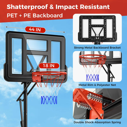 Goplus Portable Basketball Hoop Outdoor, 7.9-10 FT Basketball Goal System w/ 44 Inch Shatterproof Backboard