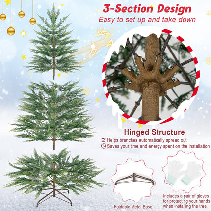 Goplus 7.5ft Pre-Lit Artificial Christmas Tree Simulated Cypress Xmas Tree with Warm-White Fairy LED Lights