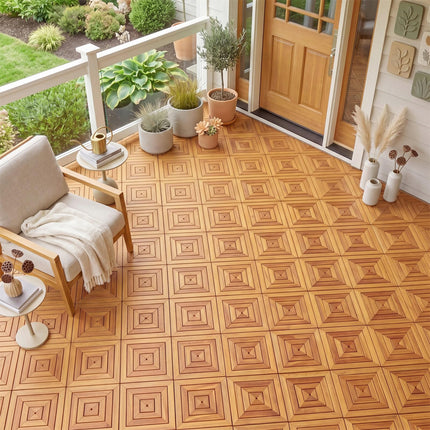 Goplus 24/48-Pack Acacia Wood Interlocking Deck Tiles (Diagonal) | All-Weather Flooring Tiles