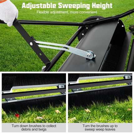 Goplus Lawn Sweeper Tow Behind with Large-Capacity Hopper Bag