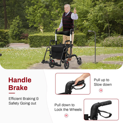 Goplus 2 in 1 Rollator Walker for Seniors Transport Wheelchair Rollator with 8" Wheels