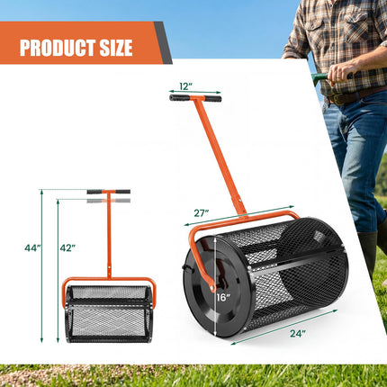 Goplus 24" Peat Moss Spreader Roller w/Height-Adjustable T-Shape Handle