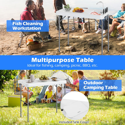 Goplus 42.5 Inch Portable Camping Sink Table with Rotatable Faucet & Drainage Hose