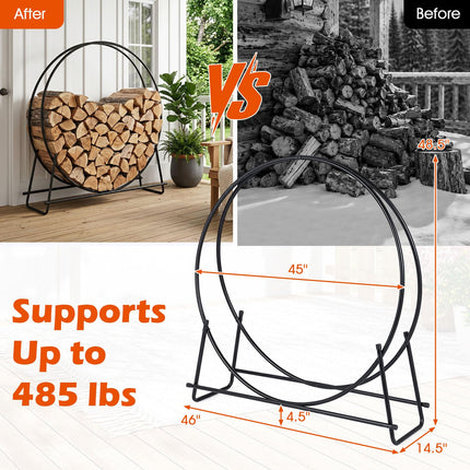 Goplus 45" Round Firewood Rack Heavy-Duty Metal Log Holder | 485 LBS Capacity