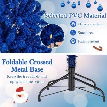 Goplus 7 FT Pre-Lit Royal Blue Snow Flocked Christmas Tree with 340 LED Lights