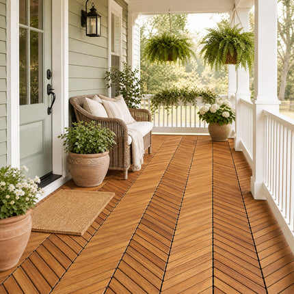 Goplus 30-Pack Acacia Wood Interlocking Deck Tiles (Chevron)