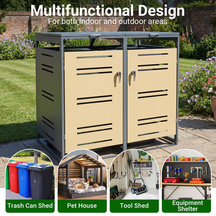 Goplus 44 Cu.Ft Outdoor Trash Can Storage with 2 Lockable Doors Gas Struts & Shock Absorbers