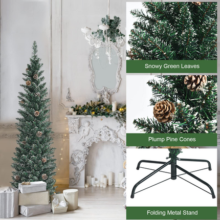 Goplus Artificial Pencil Christmas Tree, Snow Flocked Slim Xmas Tree - GoplusUS