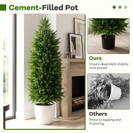 Goplus 4 FT Artificial Topiary Tree Set of 2 Faux Cedar Cypress Plants in Cement-Filled Pots
