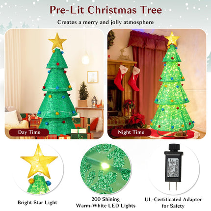 Goplus 6.5FT Pull-Up Christmas Tree with 200 Warm White LED Lights