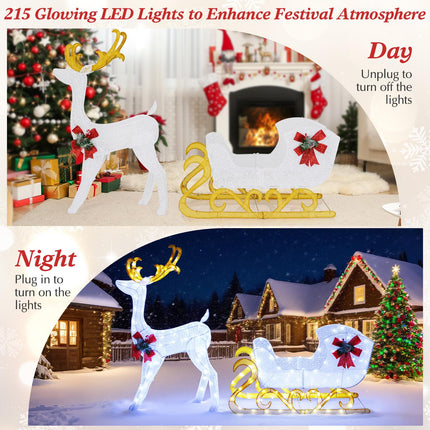 Goplus Lighted Christmas Reindeer & Sleigh | Glittered Holiday Standing Ornaments