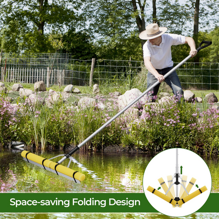 Goplus 36 Inch Pond Rake, Floating Lake Weed Rake Aluminum Collapsible Rake W/ Extension Handle