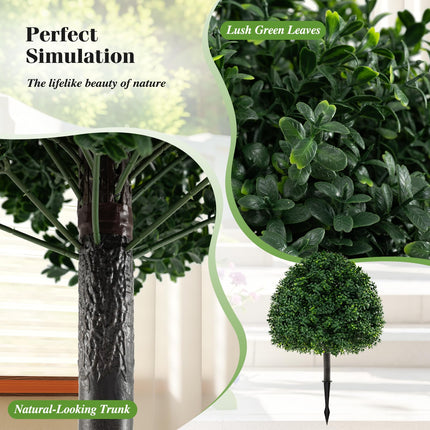 Goplus 28 Inches Artificial Boxwood Topiary Ball Tree Faux Bushes with Ground Spike