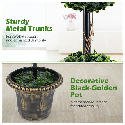 Goplus 3 FT Artificial Boxwood Topiary Tree Sun-Protective Double Ball Faux Potted Plants (1/2)