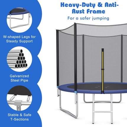 Goplus Trampoline 8FT 10FT 12FT 14FT 15FT 16FT, ASTM Approved Outdoor Recreational Trampolines W/Enclosure Net - GoplusUS