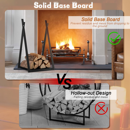 Goplus 16" Triangle Firewood Rack, Outdoor Small Decorative Firewood Holder with Raised Base - GoplusUS