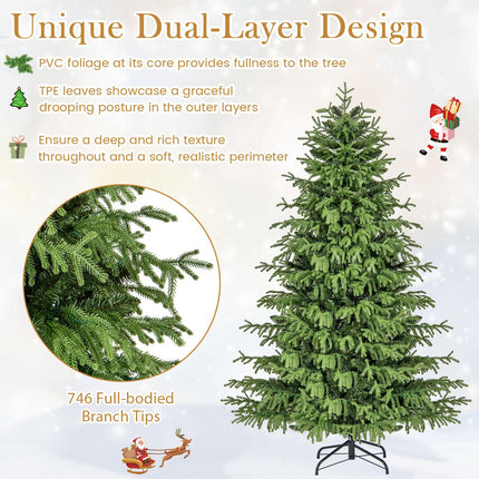 Goplus Pre-Lit Artificial Hinged Full Xmas Tree with PVC & Soft TPE Branch Tips