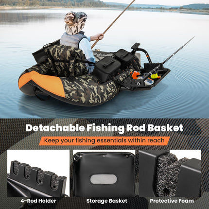 Goplus Inflatable Float Tube, Fishing Belly Boat with Fish Ruler, Pump, Storage Bag