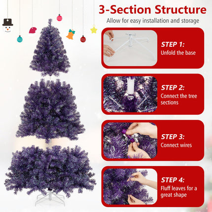 Goplus 6FT / 7FT Pre-Lit Tinsel Christmas Tree| Home Office Seasonal Holiday Decoration