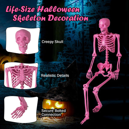 Goplus 5.5 FT Halloween Skeleton Pink Life-Size Poseable Skeleton with Movable Joints