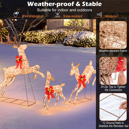 Goplus 3 Pieces Light up Christmas Reindeers with 255 Cold White Lights