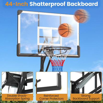 Gopplus 8-10 FT Height Adjustable Portable Basketball Goal System with 44 Inch PC Shatterproof Backboard
