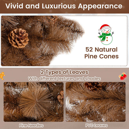 Goplus 6 FT Pre-Lit Hinged Chocolate-Color Christmas Tree with Pine Needles & PVC Tips