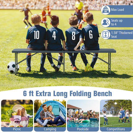 Goplus 6 Feet Plastic Folding Bench, Portable Foldable Bench Seat with 1320 LBS Capacity