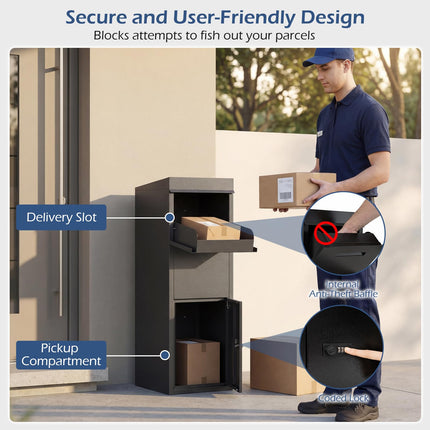 Goplus 14" x 12" x 43.5" Galvanized Steel Parcel Drop Boxes with Lock & Anti-Theft Design