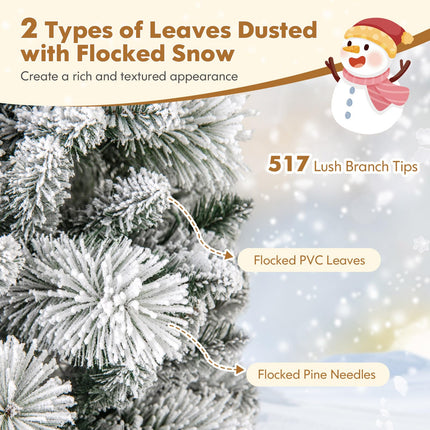 Goplus 6FT /7FT Flocked Christmas Tree Artificial Pop-Up Xmas Tree