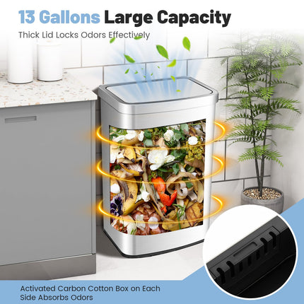 Goplus 13 Gallon/ 50 Liter Automatic Trash Can Rectangular Motion Sensor Waste Trash Bin