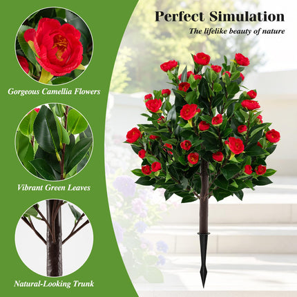 Goplus 31 Inches Artificial Camellia Tree Set Faux Silk Flora Topiary Plants