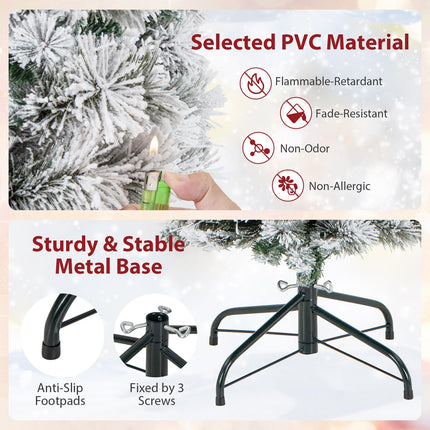 Goplus 4.5ft / 6ft / 7ft Pre-Lit Snow Flocked Pencil Christmas Tree for Home Office Holiday Decor