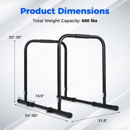 Goplus Adjustable Dip Bar Heavy Duty Parallette Push Up Stand with 660 LBS Capacity