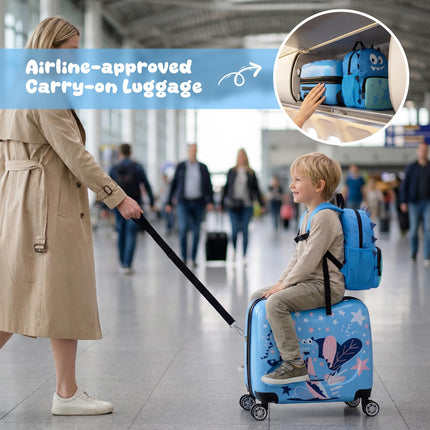 Goplus 18” Ride on Suitcase & 12” Backpack Set W/Anti-Lost Rope & Diagonal Bar