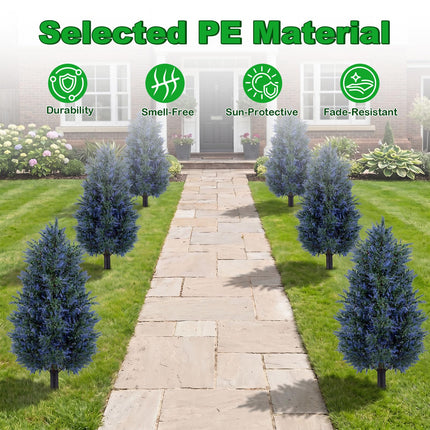Goplus 2 Pack 3.3 ft Artificial Trees Sun-Resistant Faux Cone Bushes with Ground Spikes