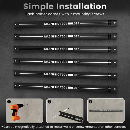 Goplus 6PCS 18" Magnetic Tool Holder, Wall Mounted 176LBS Capacity Magnetic Tool Organizer
